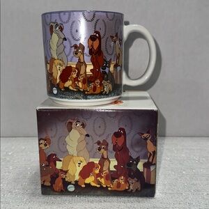 Collectible Disney Lady and the Tramp 12 ounce Coffee Cup Purple & White